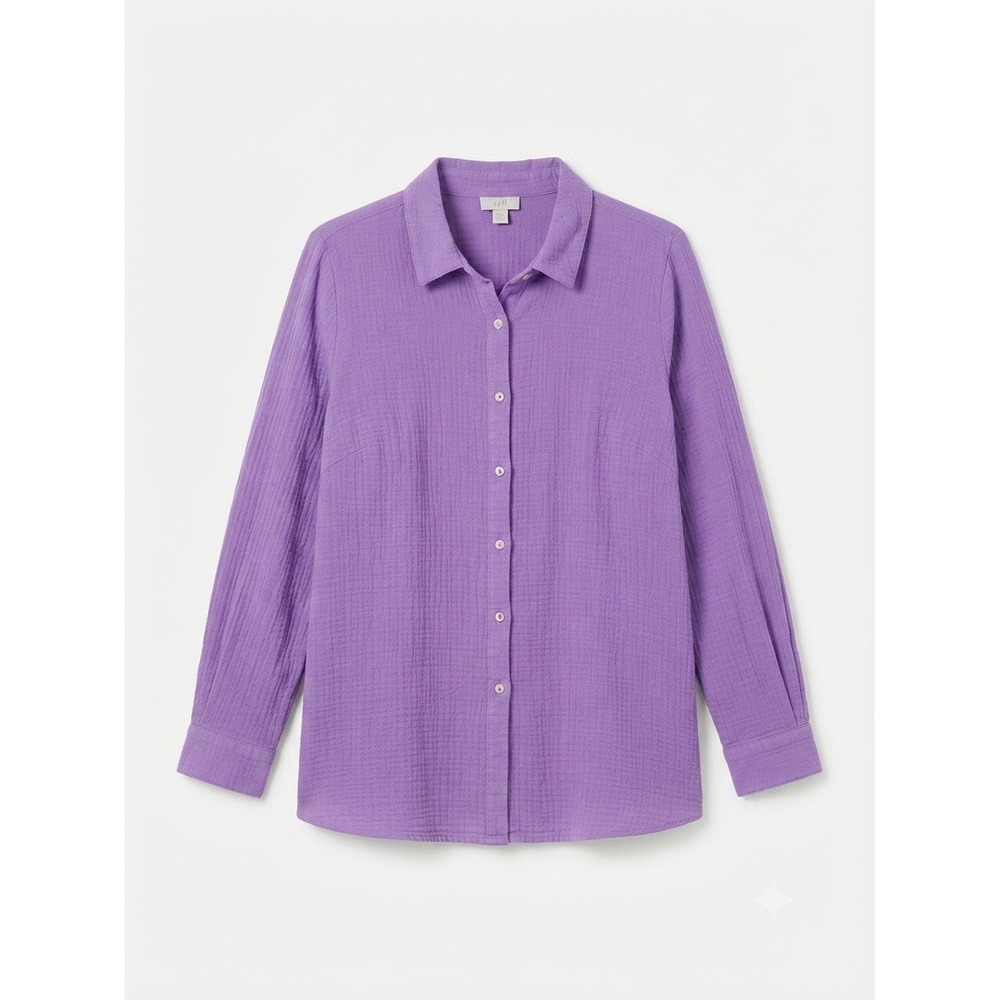 J Jill Cotton Blouse Xl Boho Purple Summer Spring Colorful Gauzy Button Up